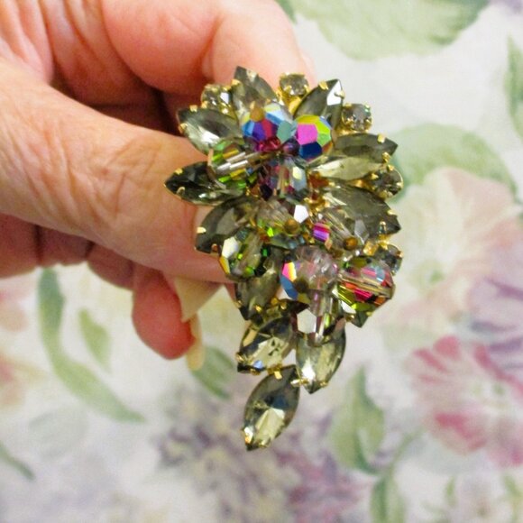Verified JULIANA Austrian Crystal Rhinestone Dangle Bead Brooch~DeLIZZA & ELSTER - Picture 7 of 13